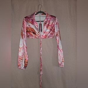 Fashion Nova Tasia Satin Blouse Top, Size xs